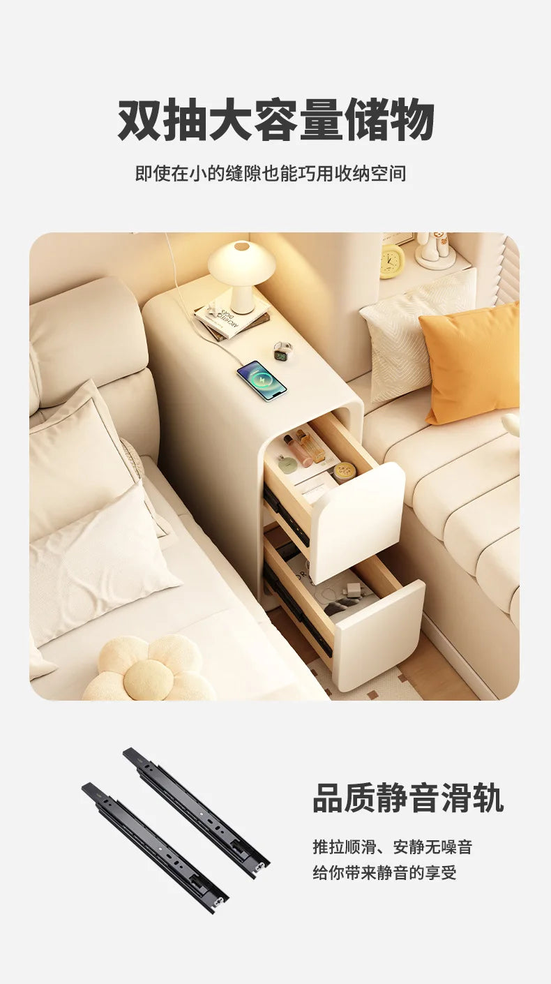 Solid Wood Bedside Table with 2 Drawers