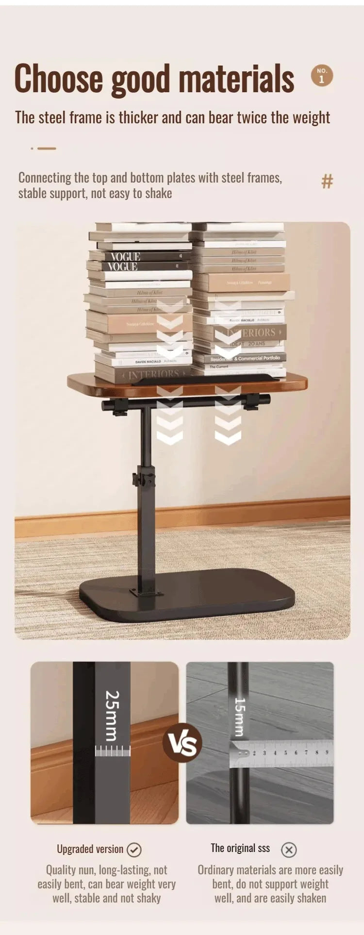 Foldable Mobile Lift Bedside Table