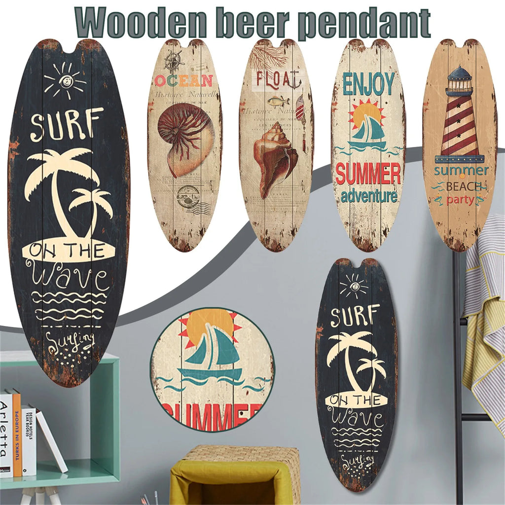 Retro Wooden Surfboard Wall Sign