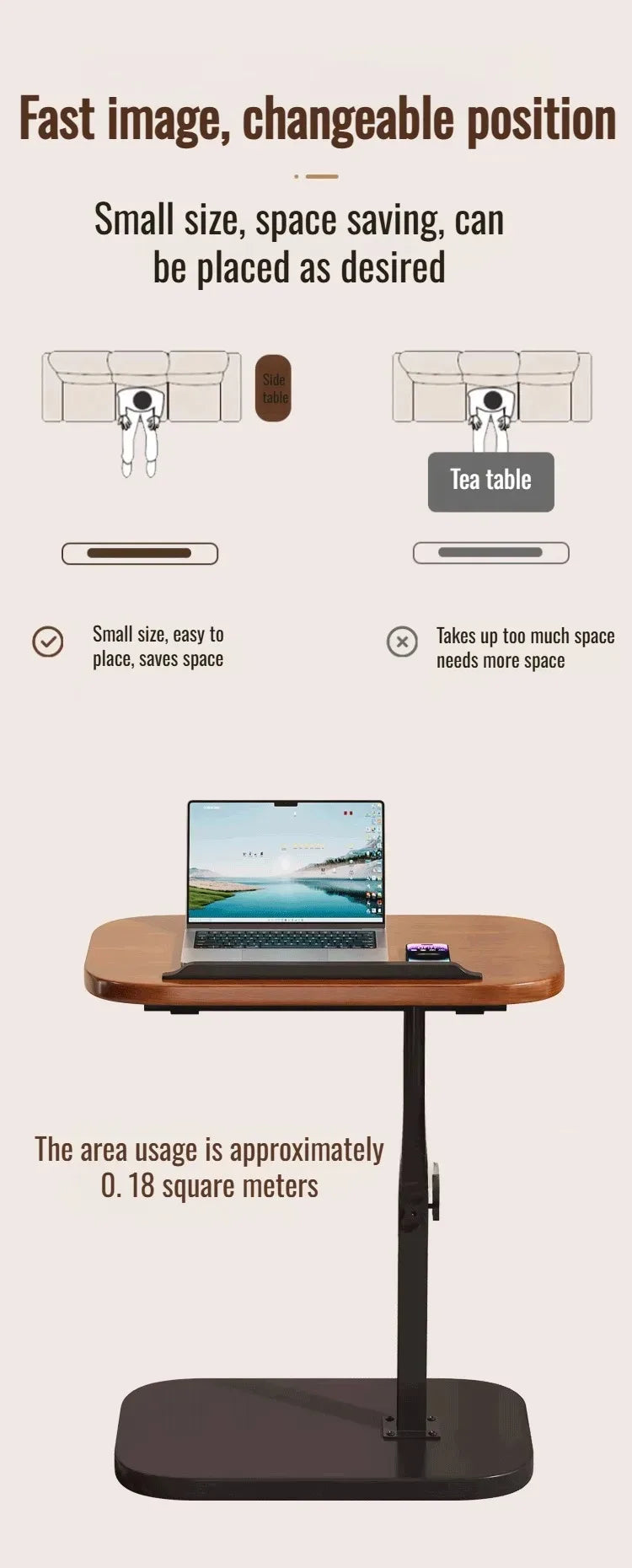 Foldable Mobile Lift Bedside Table