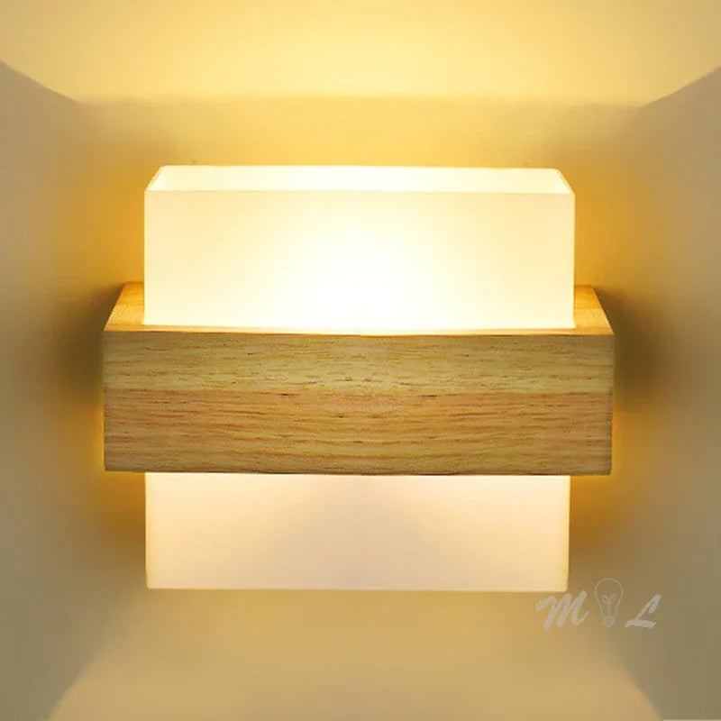 Modern Wood & Glass LED Wall Sconce