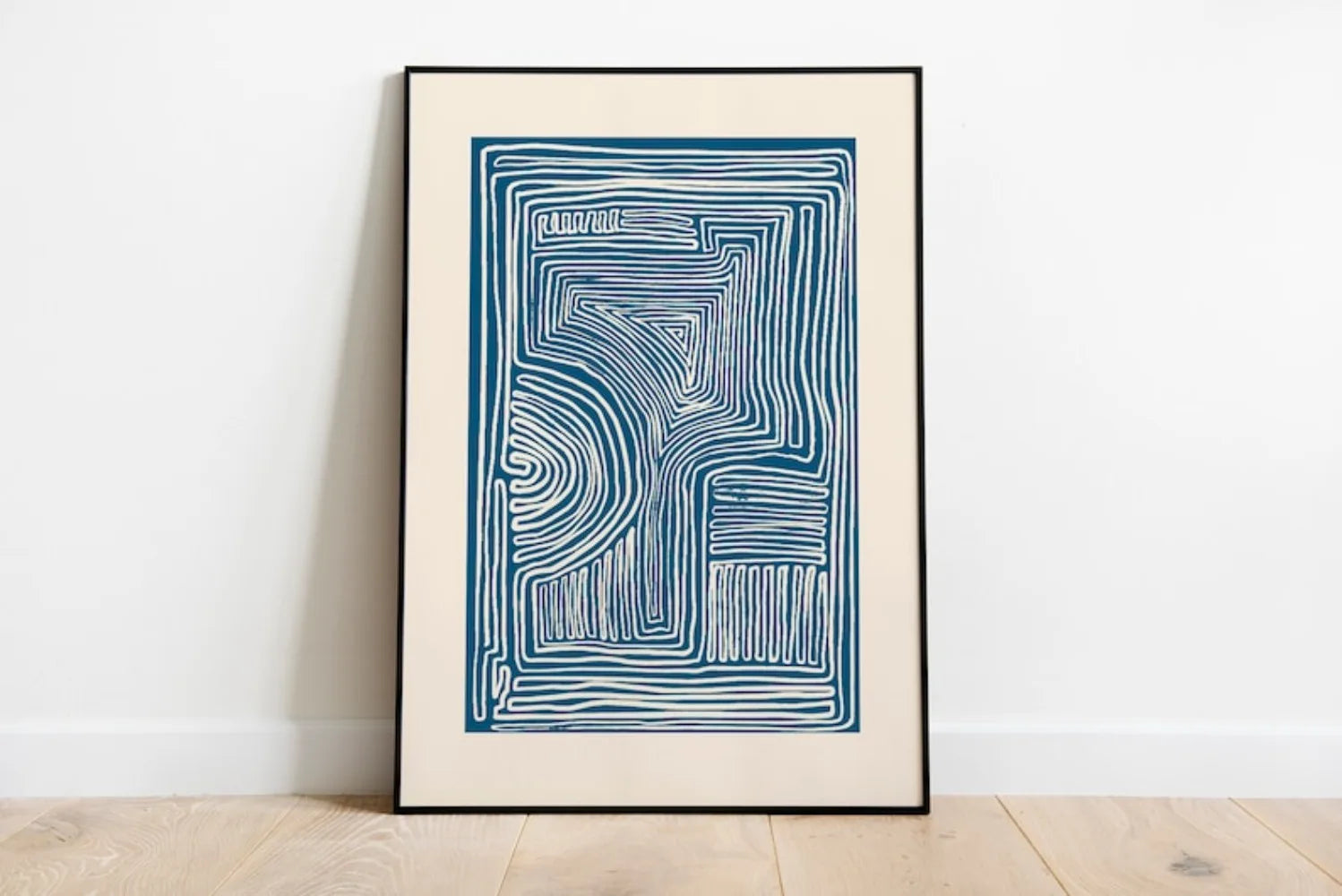 Blue Minimalist Line Art Wall Print