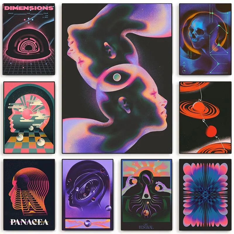 Abstract Futurism Dark Colourful Character Wall Art