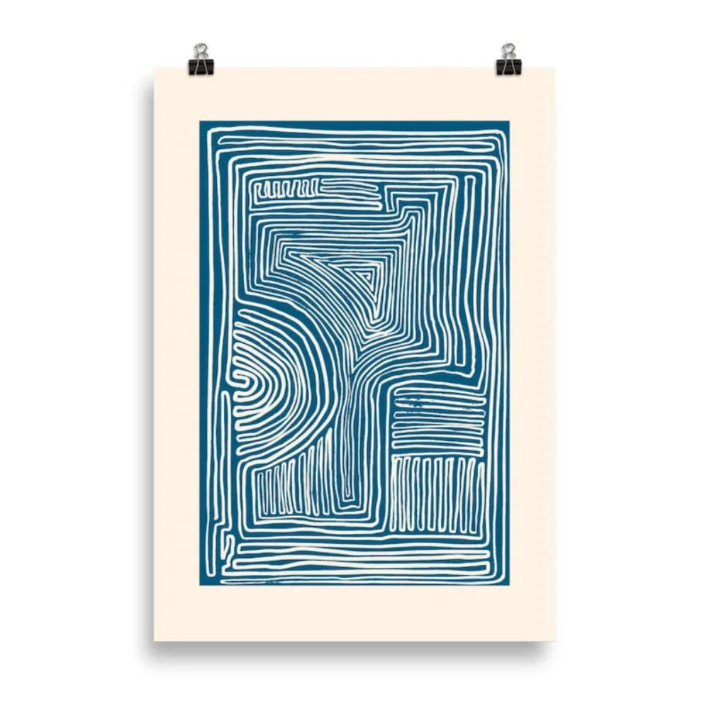 Blue Minimalist Line Art Wall Print