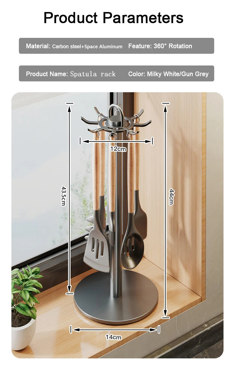 Rotating Kitchen Utensil Stand – 8 Hooks