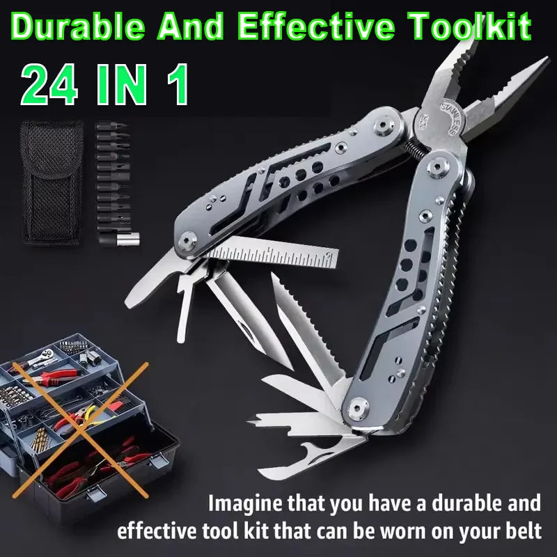24-in-1 Camping Multitool with Knife & Bits