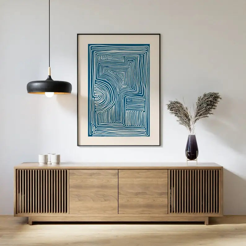 Blue Minimalist Line Art Wall Print