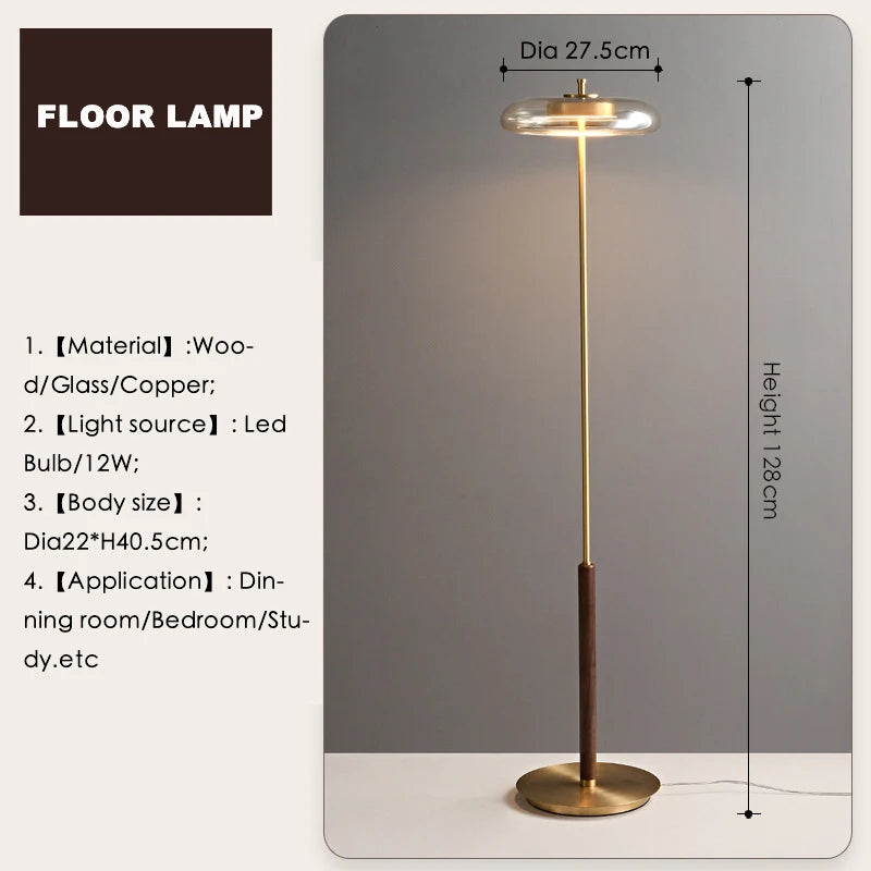 Retro Gold Glass Mushroom Floor Lamp