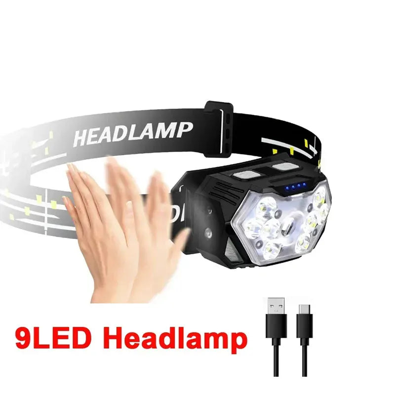 9-LED Motion Sensor Rechargeable Headlamp