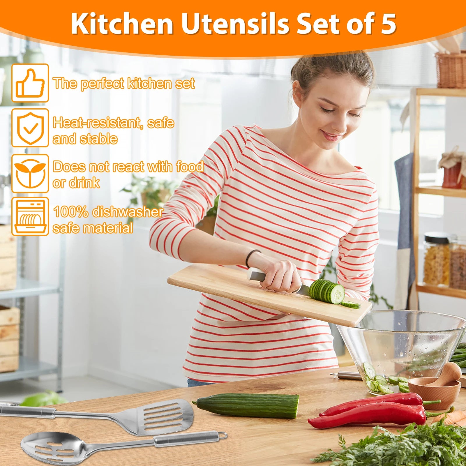 5-Piece Stainless Steel Cooking Utensils Set