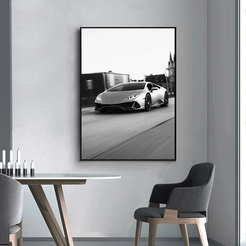 Modern Black & White Luxury Car Canvas Wall Art