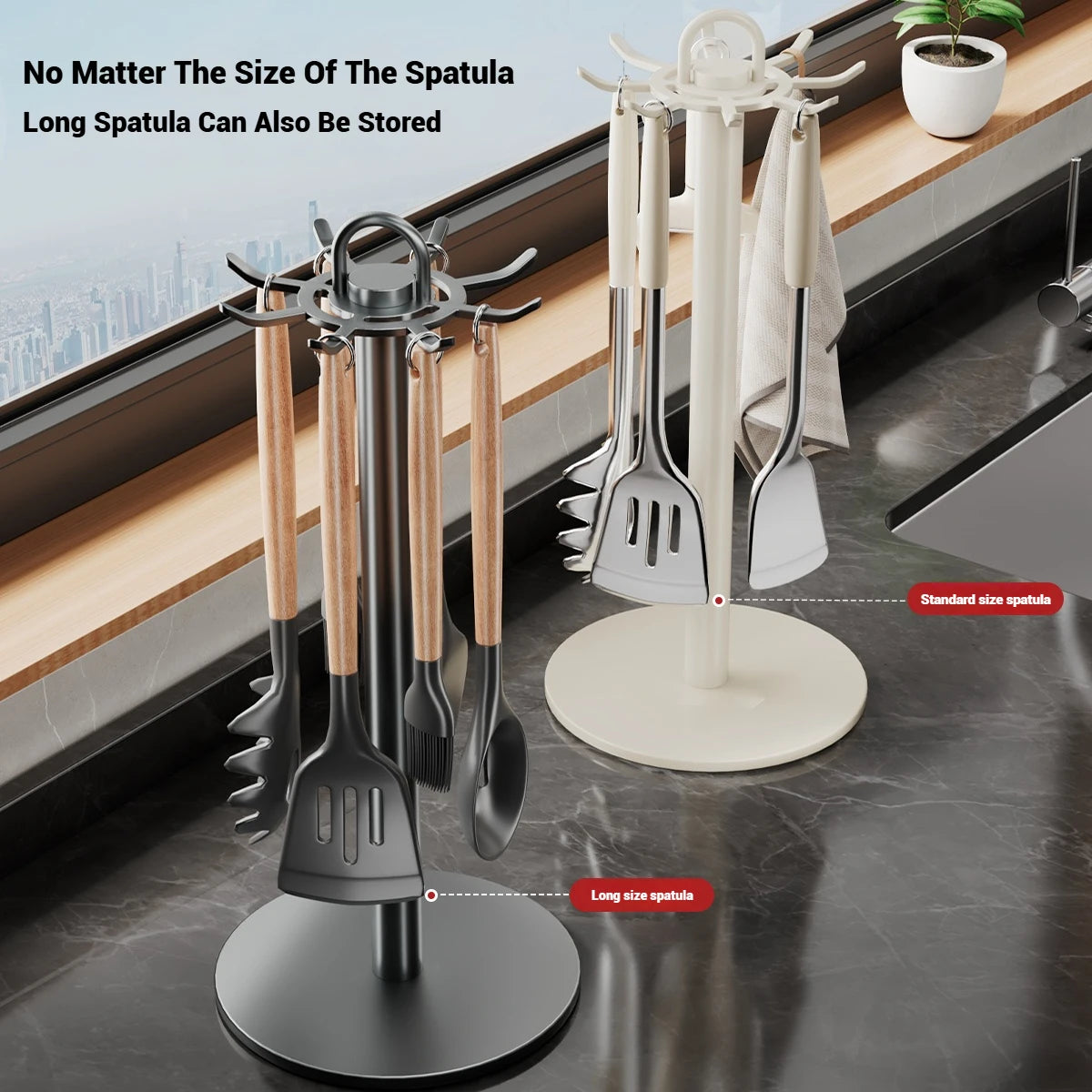 Rotating Kitchen Utensil Stand – 8 Hooks