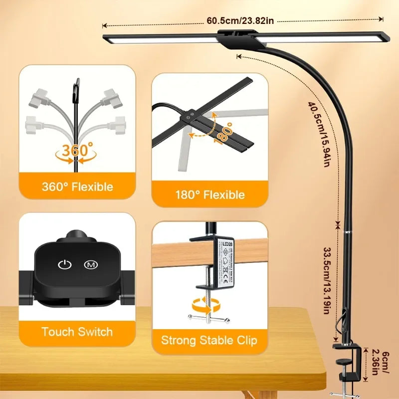 Clamp LED Desk Lamp for Dual Monitor Setup