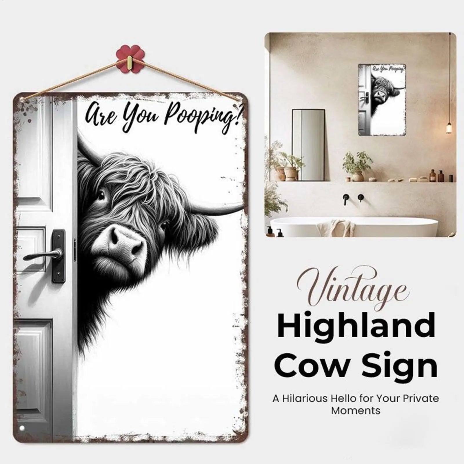 Vintage Cow Bathroom Wall Art