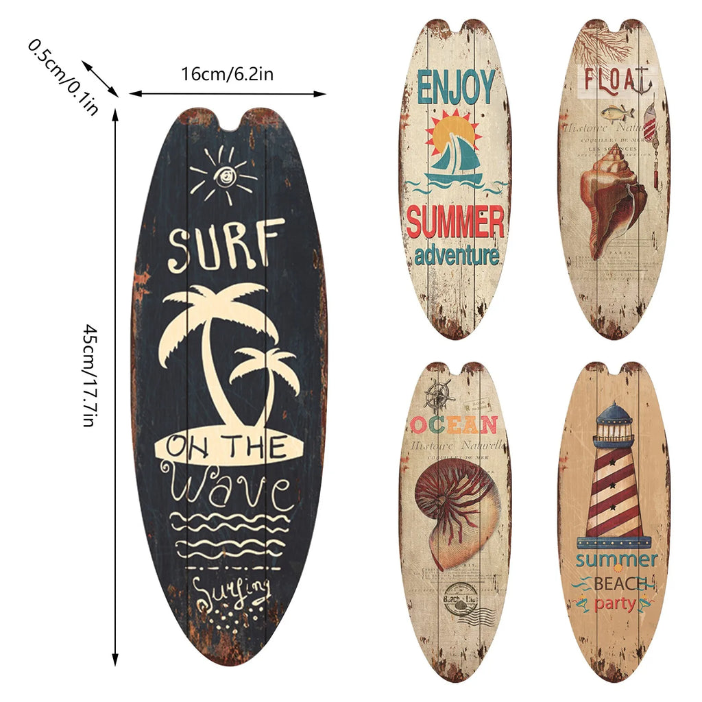 Retro Wooden Surfboard Wall Sign