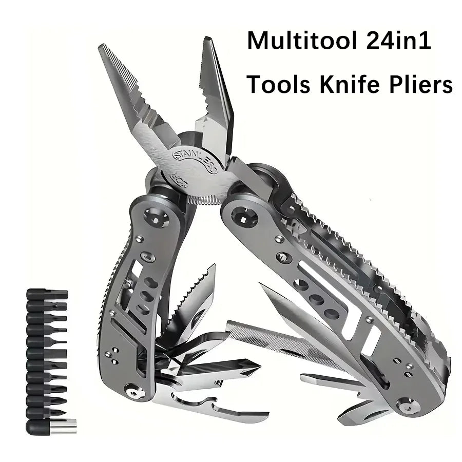 24-in-1 Camping Multitool with Knife & Bits