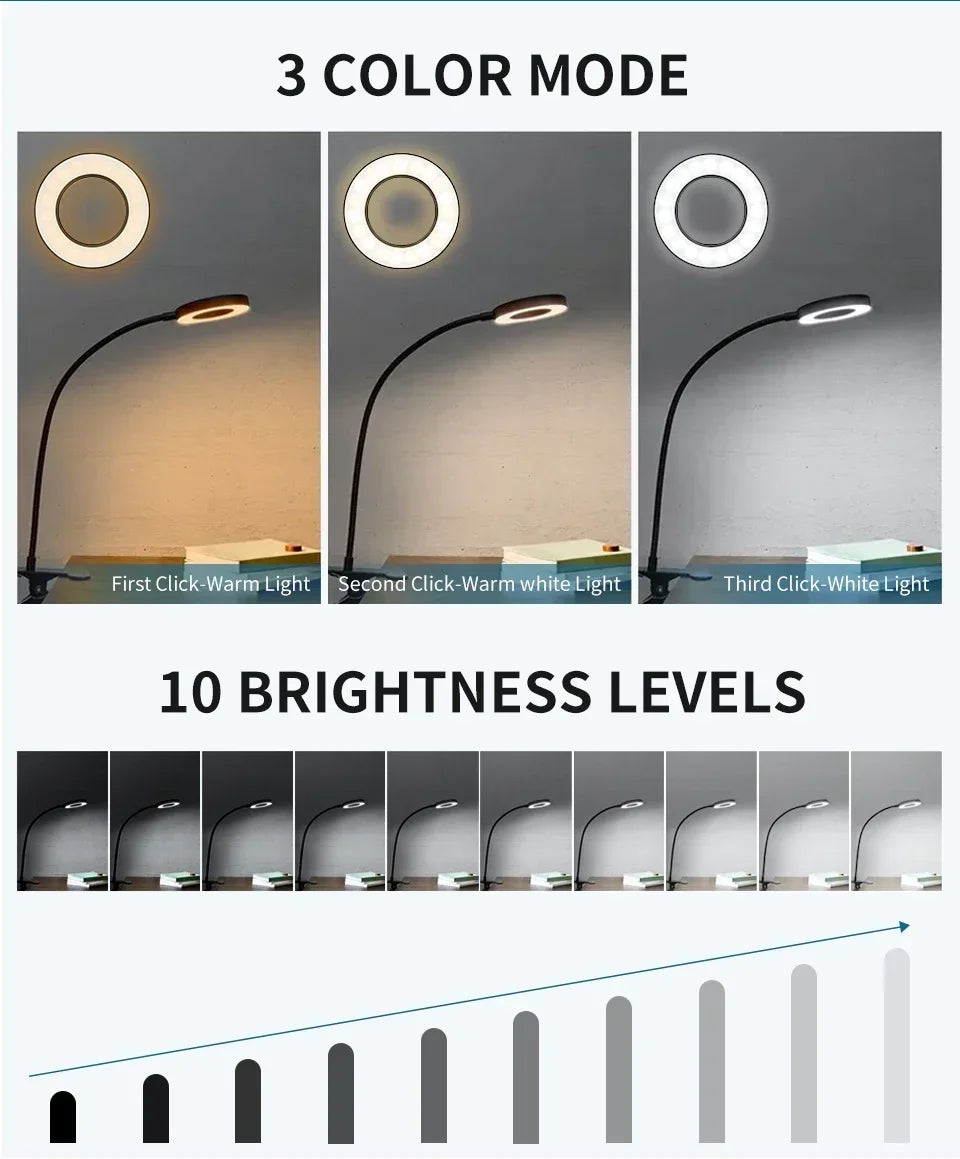 USB Clip-On LED Desk Lamp – 3 Colours