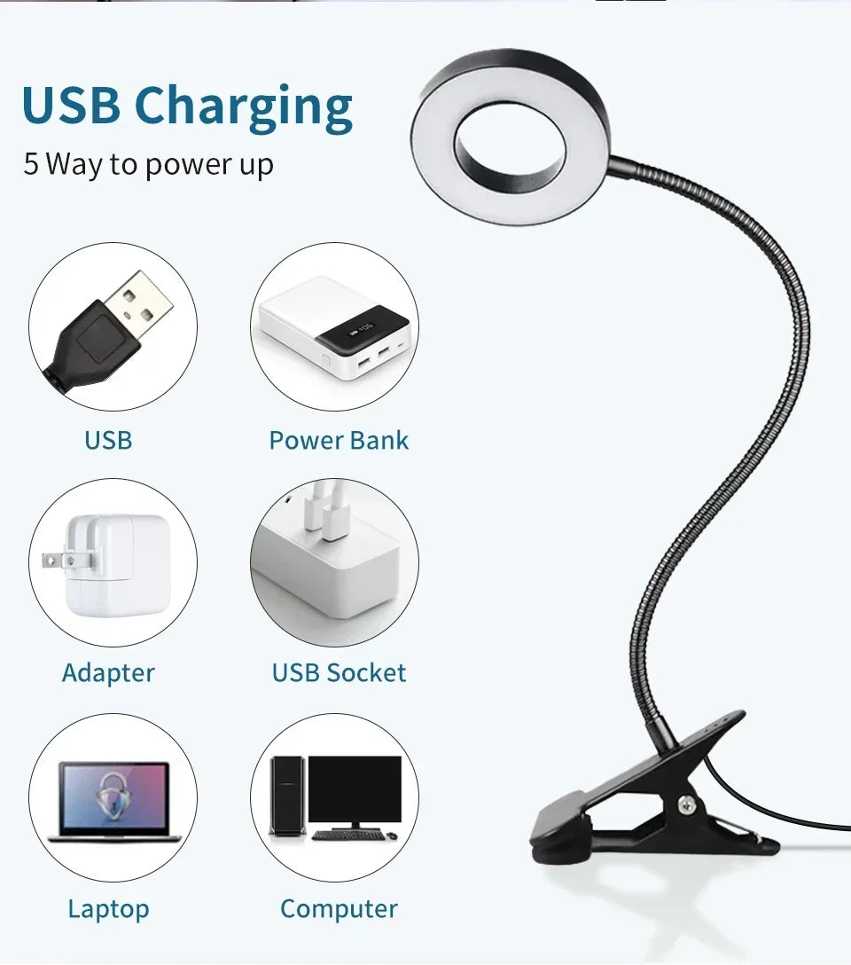 USB Clip-On LED Desk Lamp – 3 Colours