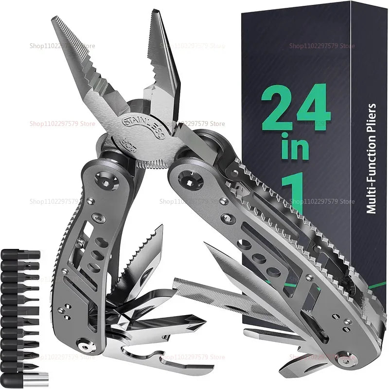 24-in-1 Camping Multitool with Knife & Bits