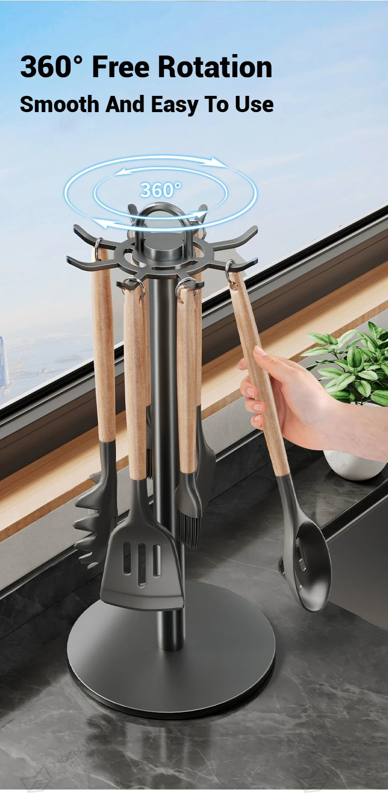 Rotating Kitchen Utensil Stand – 8 Hooks