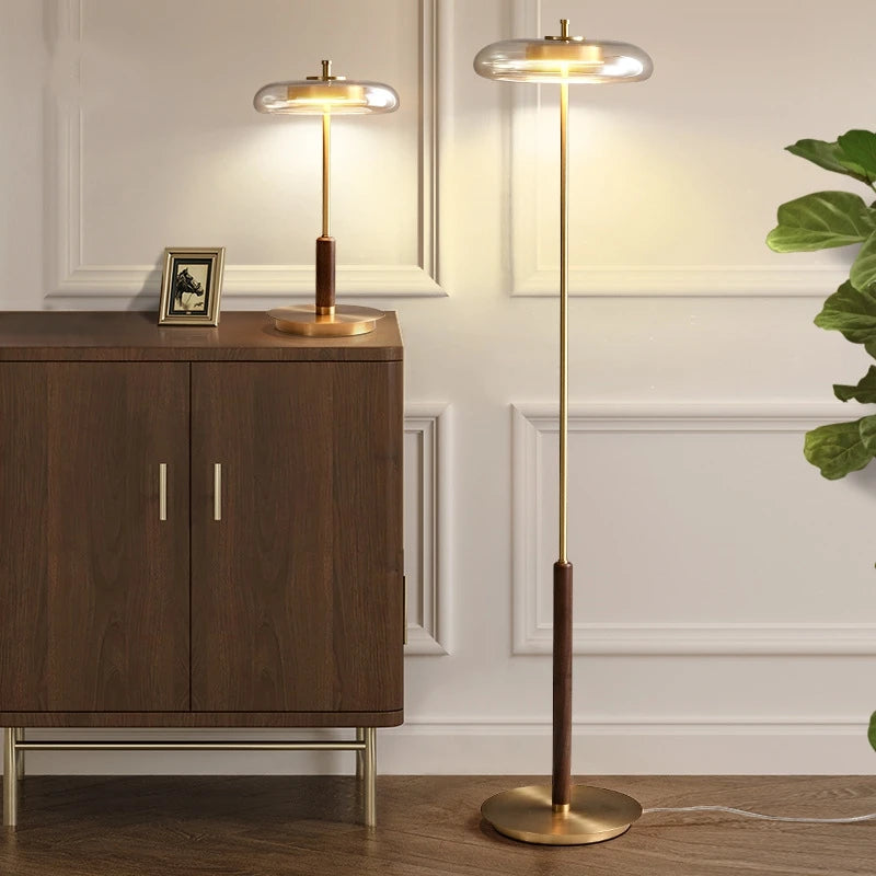 Retro Gold Glass Mushroom Floor Lamp