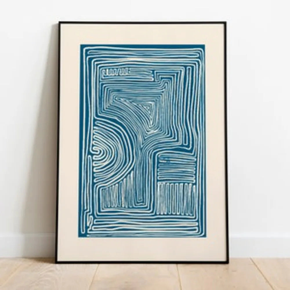 Blue Minimalist Line Art Wall Print