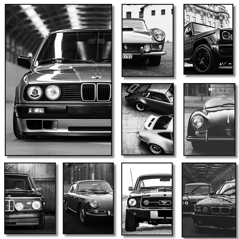 Modern Black & White Luxury Car Canvas Wall Art