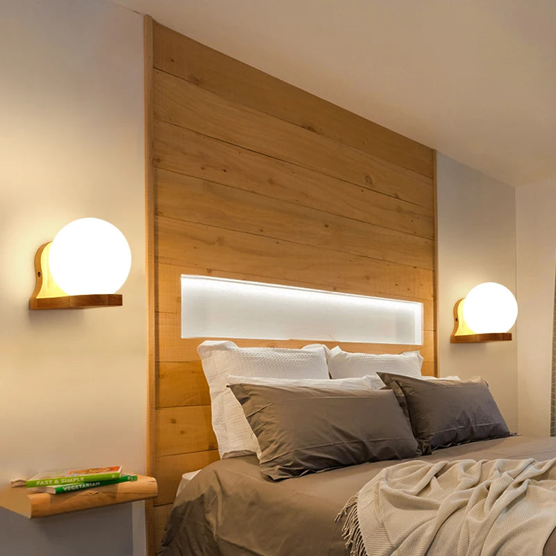 Modern Wooden LED Bedside Wall Lamp