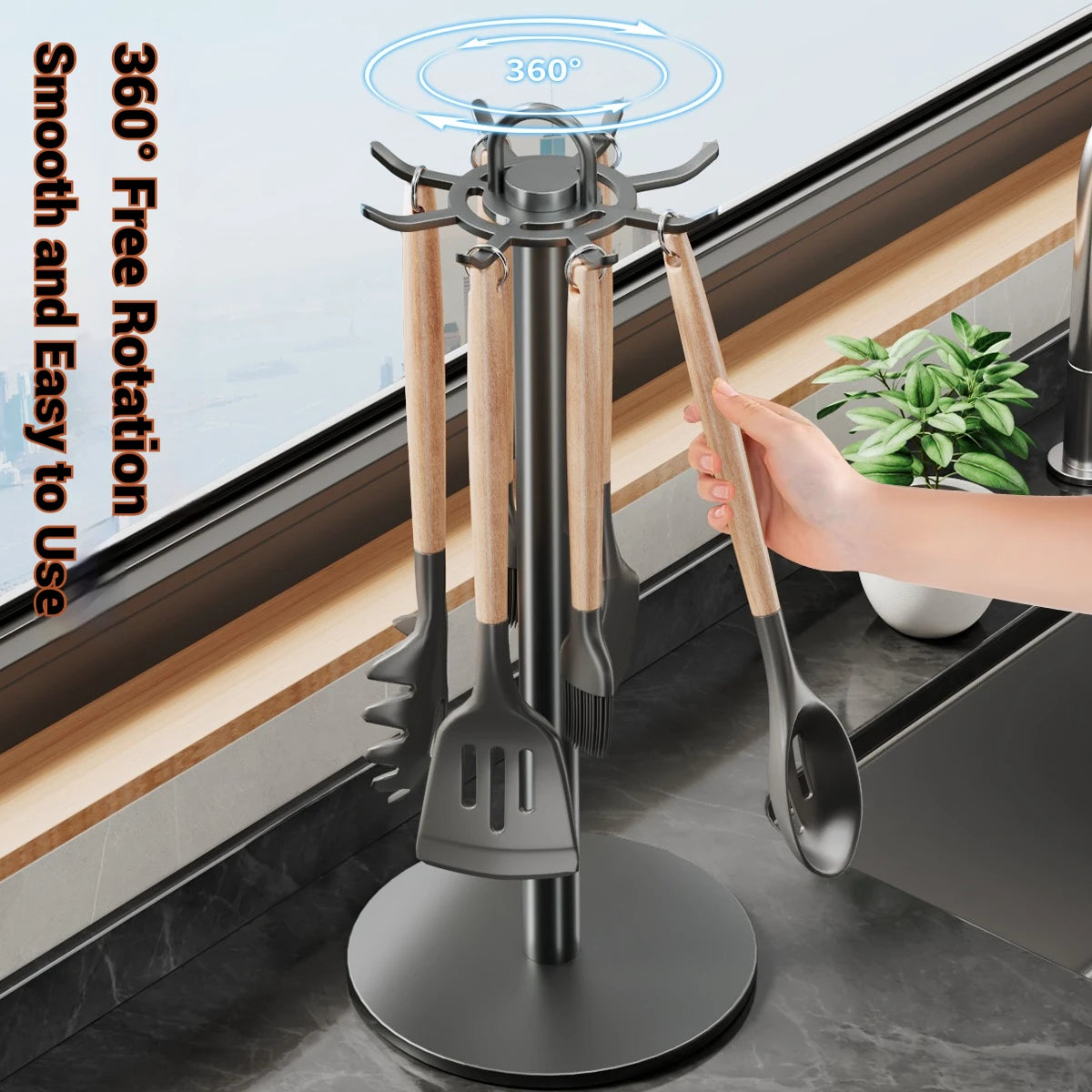 Rotating Kitchen Utensil Stand – 8 Hooks