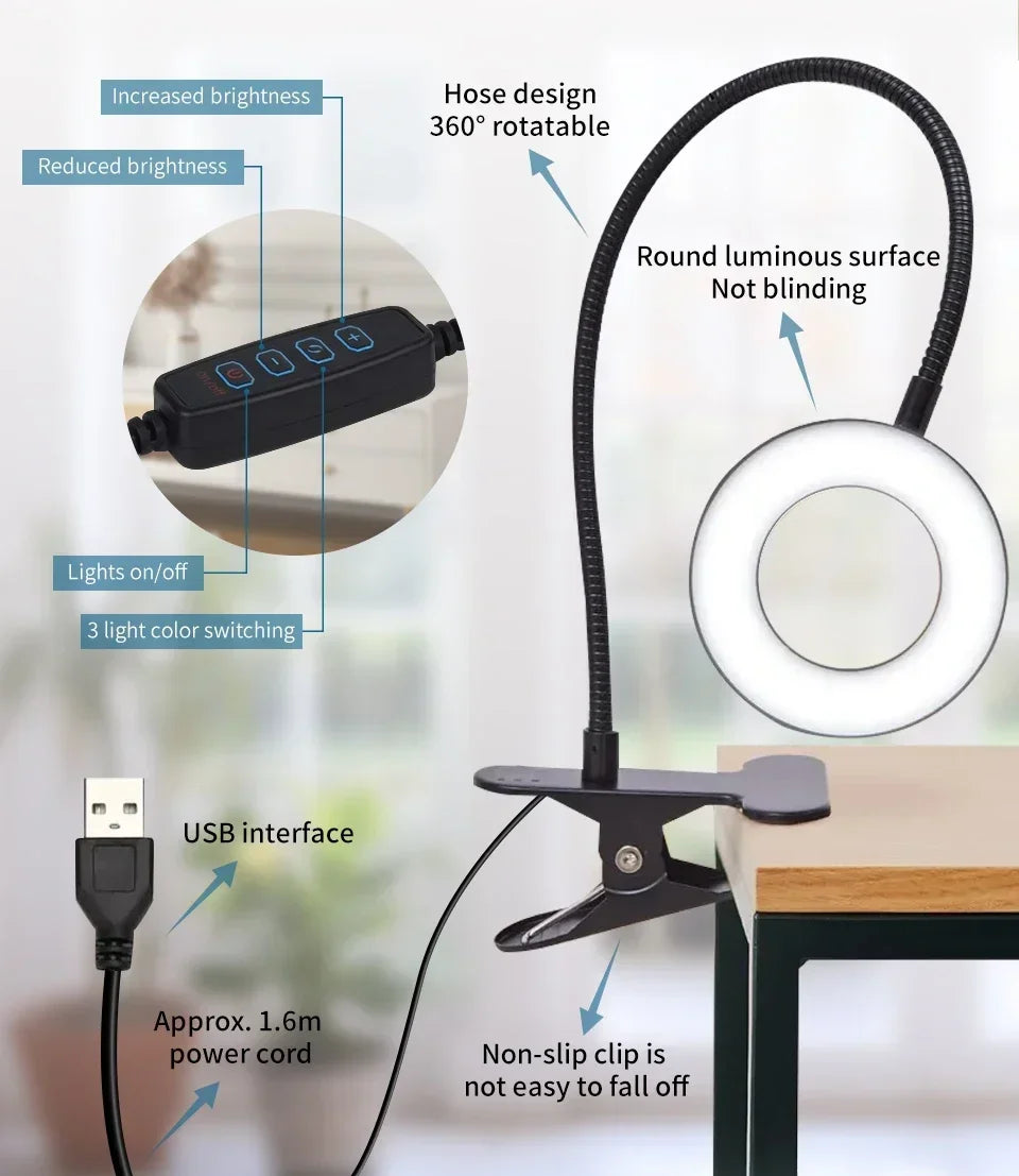 USB Clip-On LED Desk Lamp – 3 Colours