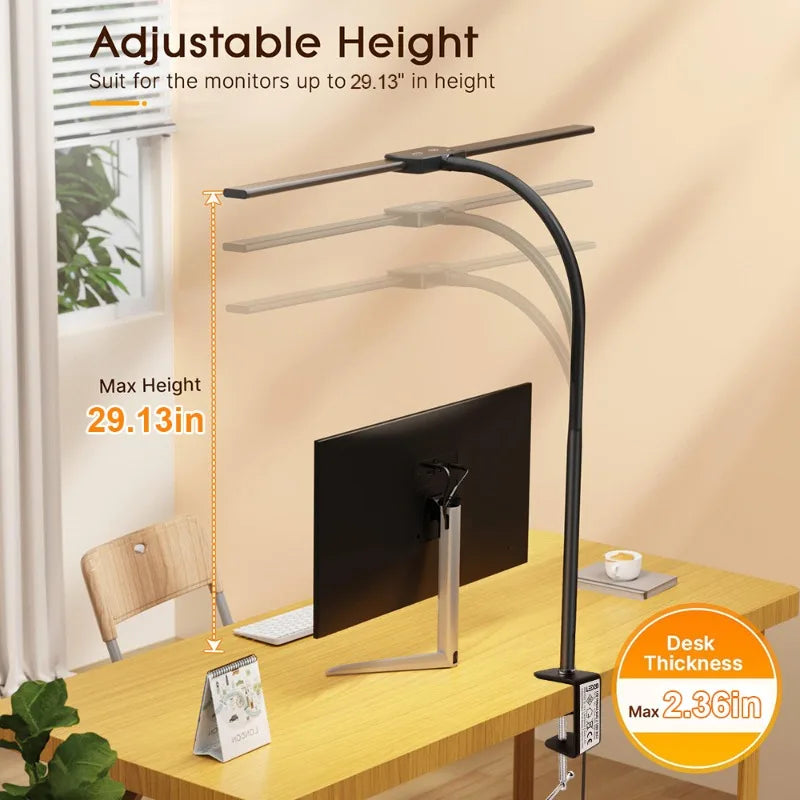 Clamp LED Desk Lamp for Dual Monitor Setup
