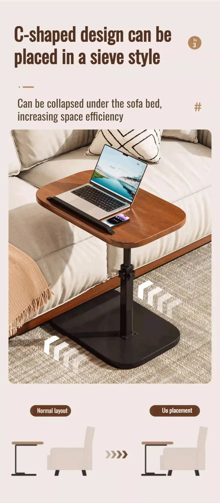 Foldable Mobile Lift Laptop & Bedside Desk