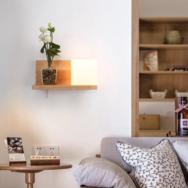 Modern Wooden LED Bedside Wall Lamp
