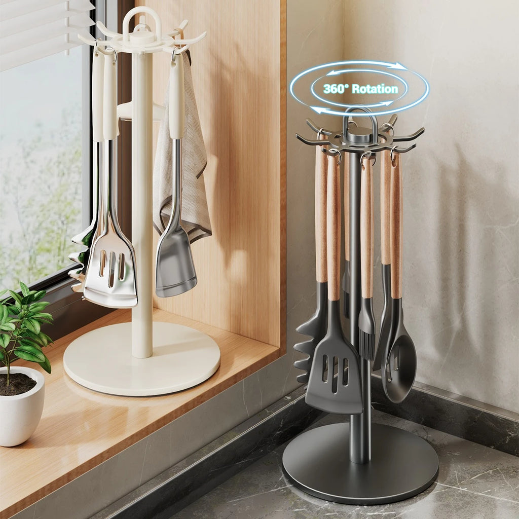 Rotating Kitchen Utensil Stand – 8 Hooks