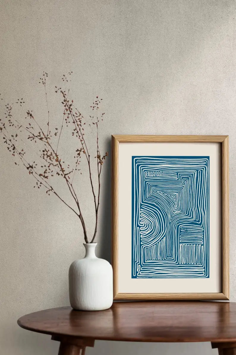 Blue Minimalist Line Art Wall Print