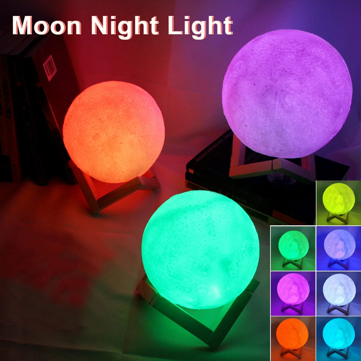 Moon Lamp LED Night Light with Stand – 8cm
