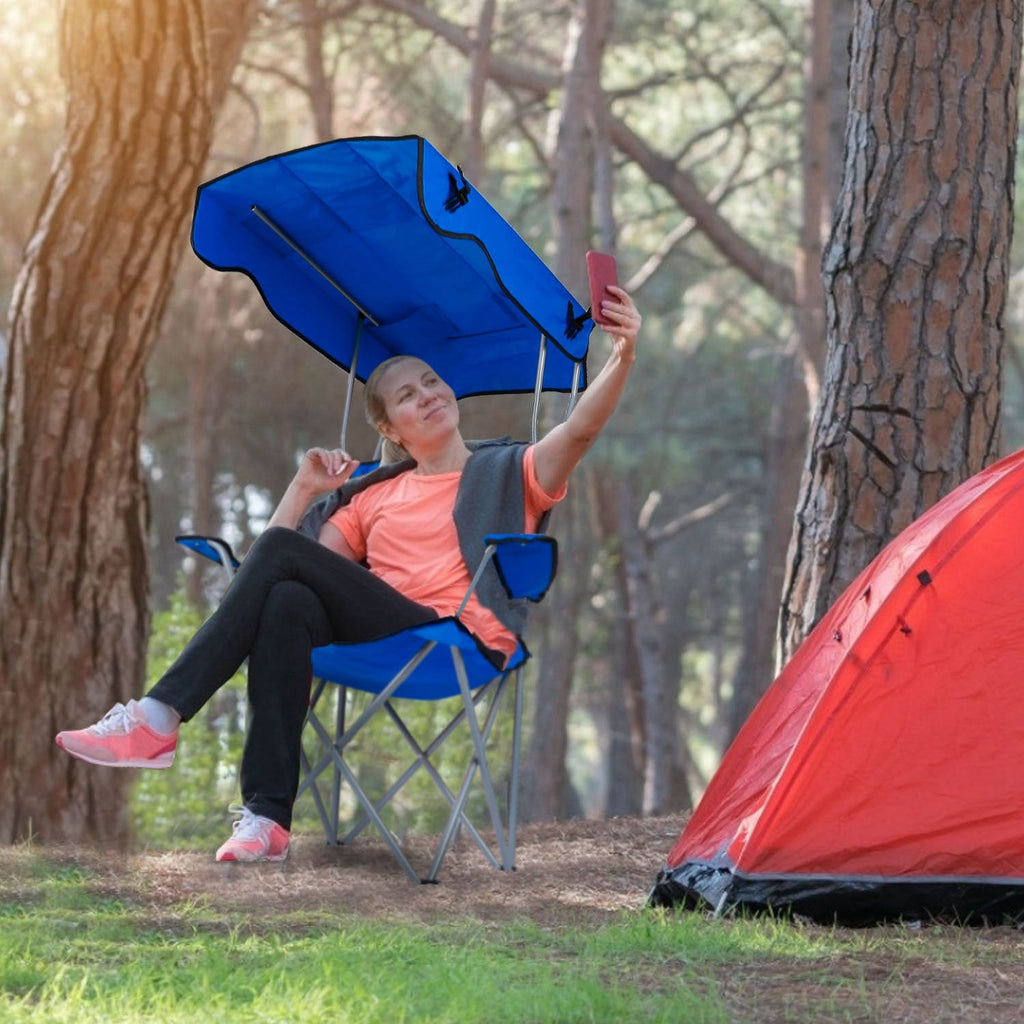1Pc Foldable Camping Chair With Canopy
