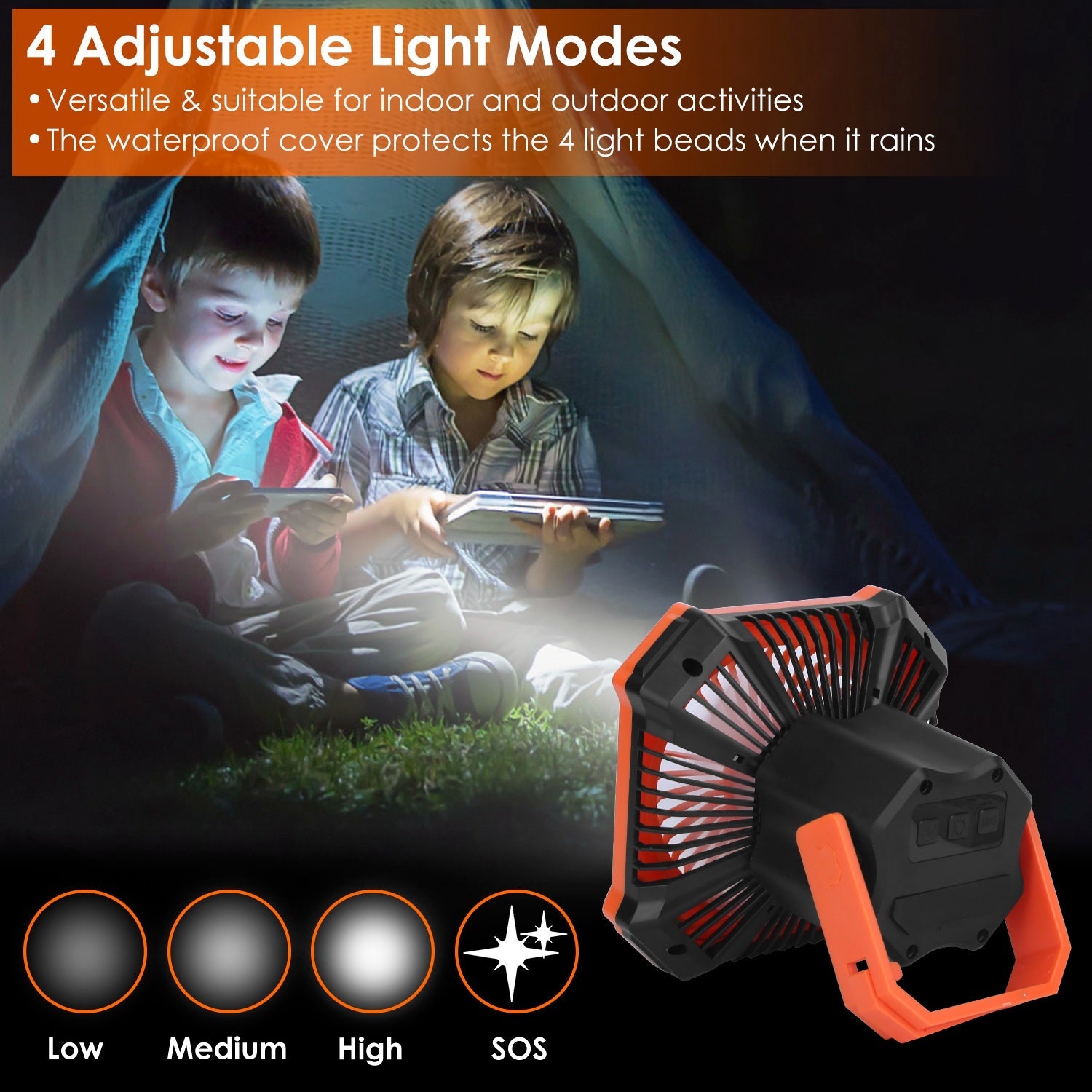 Portable Camping Lantern Fan Battery Powered Hanging Fan USB