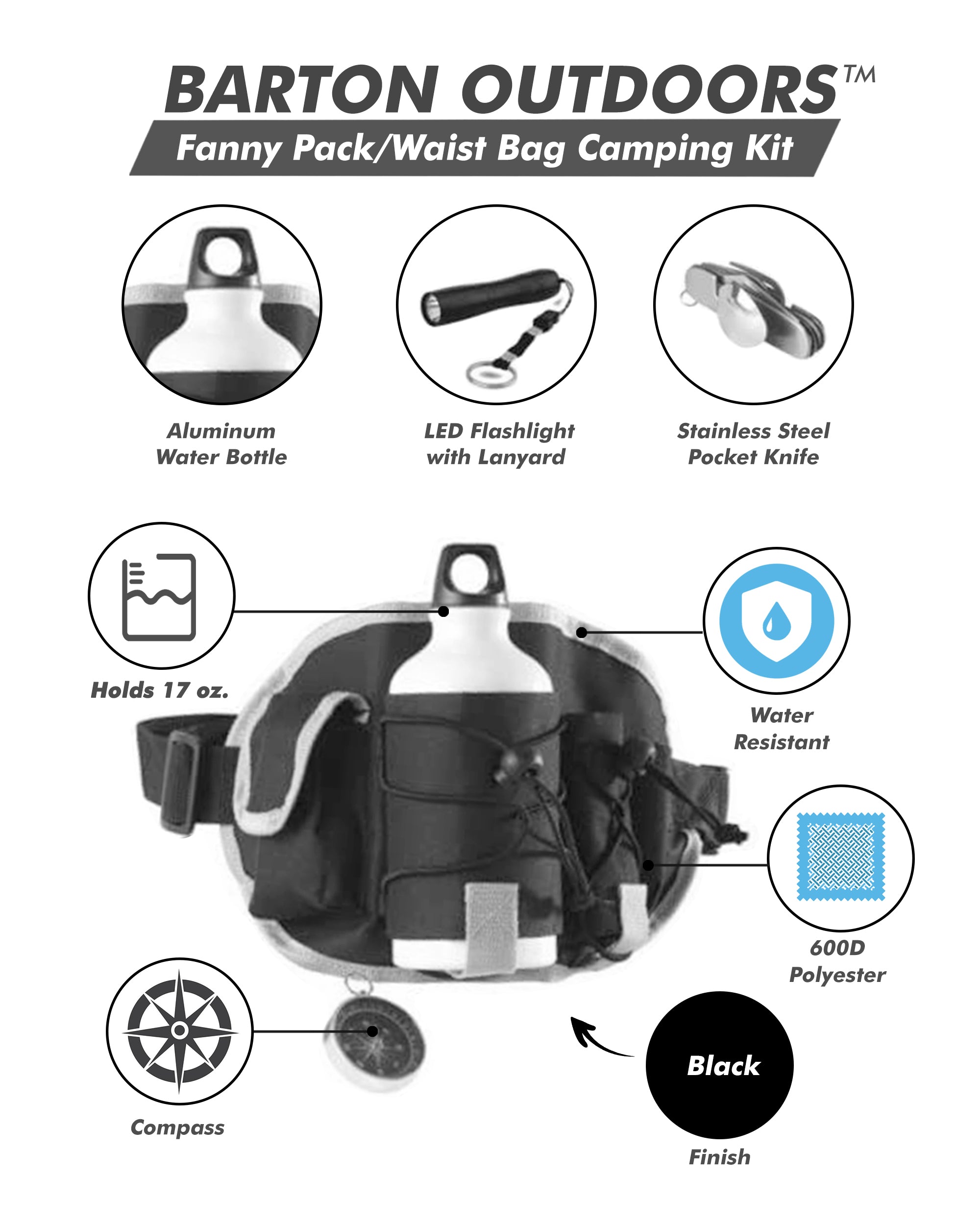 Camping Survival Waist Bag Kit