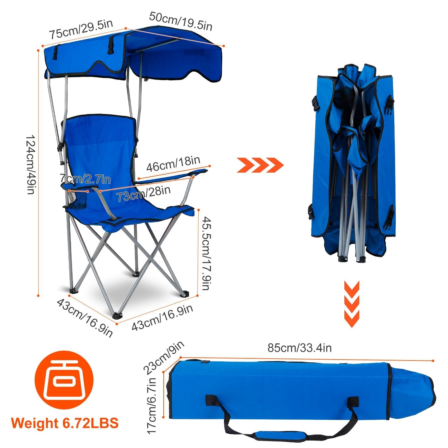 1Pc Foldable Camping Chair With Canopy